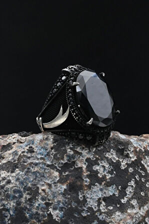 Hz. Ali'nin Kılıcı Zülfikar 925 Ayar Gümüş Yüzük Siyah Zirkon Taşlı 902054