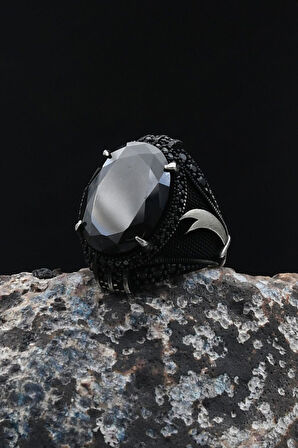 Hz. Ali'nin Kılıcı Zülfikar 925 Ayar Gümüş Yüzük Siyah Zirkon Taşlı 902054