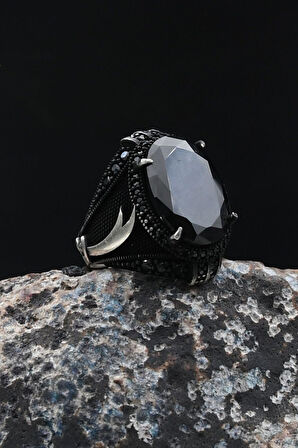 Hz. Ali'nin Kılıcı Zülfikar 925 Ayar Gümüş Yüzük Siyah Zirkon Taşlı 902054