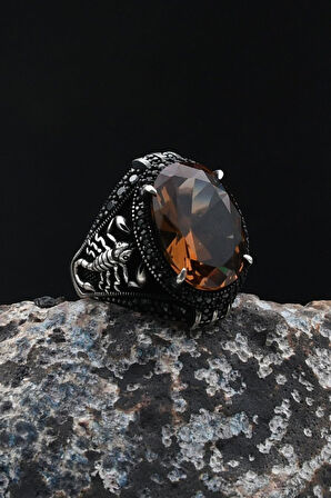 Akrep Figürlü Zultanit Taşlı Zirkon Taş Süslemeli 925 Ayar Gümüş Yüzük 902055