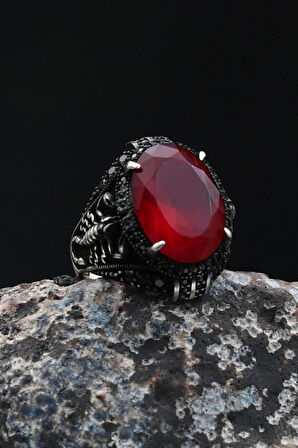 Akrep Figürlü Kırmızı Zirkon Taşlı Zirkon Taş Süslemeli 925 Ayar Gümüş Yüzük 902056