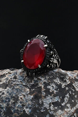 Akrep Figürlü Kırmızı Zirkon Taşlı Zirkon Taş Süslemeli 925 Ayar Gümüş Yüzük 902056