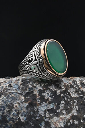 Yeşil Akik Taşlı 925 Ayar Gümüş Erkek Yüzük 902057