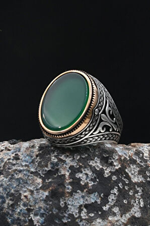 Yeşil Akik Taşlı 925 Ayar Gümüş Erkek Yüzük 902057