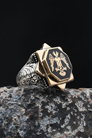 Doğal Oniks Taşlı Tesbih Ve 925 Ayar Gümüş Yüzük Selçuklu Kartalı Mineli 902065