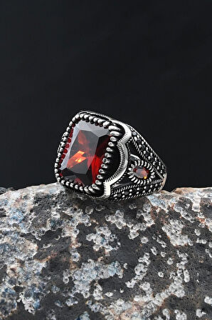 Kırmızı Zirkon Taşlı 925 Ayar Gümüş Yüzük Zirkon Taş Süslemeli 902068