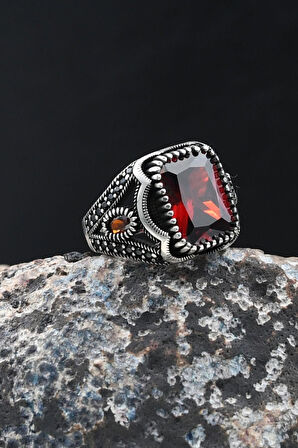 Kırmızı Zirkon Taşlı 925 Ayar Gümüş Yüzük Zirkon Taş Süslemeli 902068