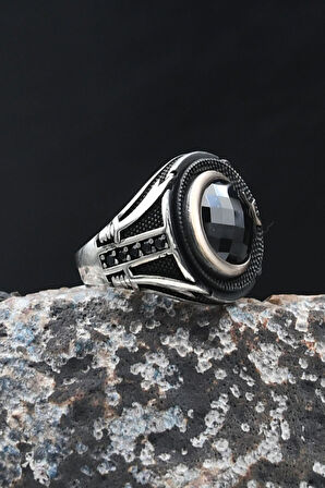 Hz. Ali Zülfikar Kılıcı ve Ay Yıldızlı (AY YILDIZ) Siyah Zirkon Taşlı 925 Ayar Gümüş Yüzük 902069