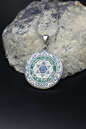 Hz. Süleyman Mührü 925 Ayar Gümüş Kolye Zincir Mineli 902126