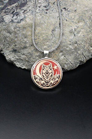 Ay Yıldızlı - Ay Yıldız - Bozkurt - Kurt Mineli 925 Ayar Gümüş Kolye Zincir 902128