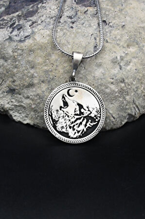 Ay Yıldızlı - Ay Yıldız - Kurt 925 Ayar Gümüş Kolye Zincir 902129