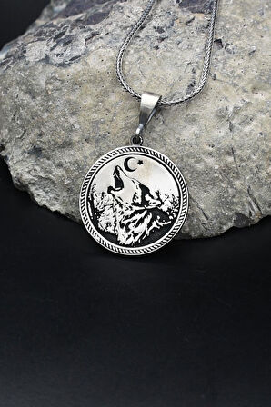 Ay Yıldızlı - Ay Yıldız - Kurt 925 Ayar Gümüş Kolye Zincir 902129