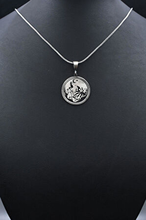 Ay Yıldızlı - Ay Yıldız - Kurt 925 Ayar Gümüş Kolye Zincir 902129