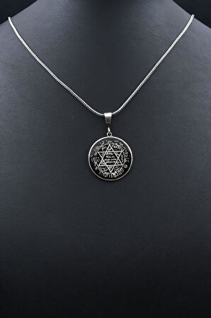 Hz. Süleyman Mührü Mineli 925 Ayar Gümüş Kolye Zincir 902130