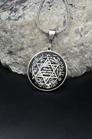 Hz. Süleyman Mührü Mineli 925 Ayar Gümüş Kolye Zincir 902130