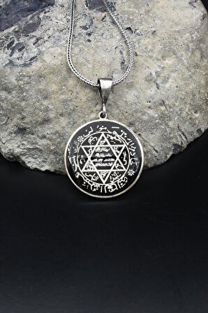 Hz. Süleyman Mührü Mineli 925 Ayar Gümüş Kolye Zincir 902130