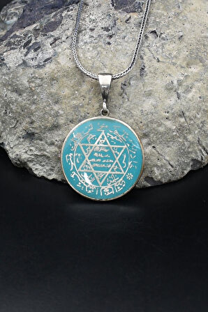 Hz. Süleyman Mührü Mineli 925 Ayar Gümüş Kolye Zincir 902131