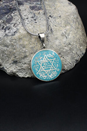 Hz. Süleyman Mührü Mineli 925 Ayar Gümüş Kolye Zincir 902131