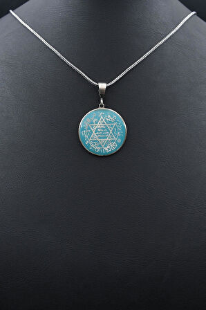 Hz. Süleyman Mührü Mineli 925 Ayar Gümüş Kolye Zincir 902131