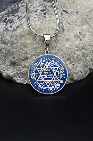 Hz. Süleyman Mührü Mineli 925 Ayar Gümüş Kolye Zincir 902132