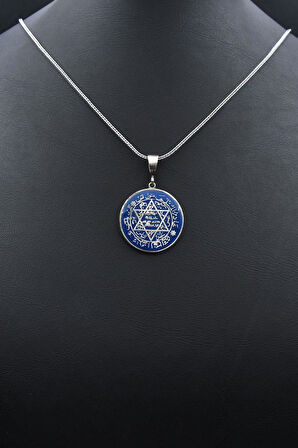 Hz. Süleyman Mührü Mineli 925 Ayar Gümüş Kolye Zincir 902132