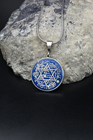 Hz. Süleyman Mührü Mineli 925 Ayar Gümüş Kolye Zincir 902132