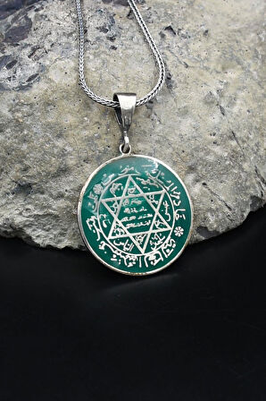 Hz. Süleyman Mührü Mineli 925 Ayar Gümüş Kolye Zincir 902133