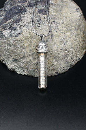 Muska Cevşen Ayetel Kürsi Yazılı  Zemzem Sulu 925 Ayar Gümüş Kolye Zincir 902137