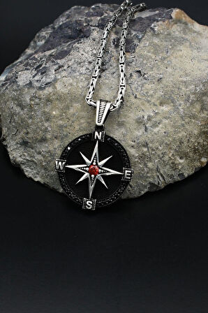 Kutup Yıldızlı Pusula 925 Ayar Gümüş Kolye Kral Zincir 2Mm 902157