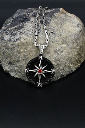 Kutup Yıldızlı Pusula 925 Ayar Gümüş Kolye Kral Zincir 2Mm 902157