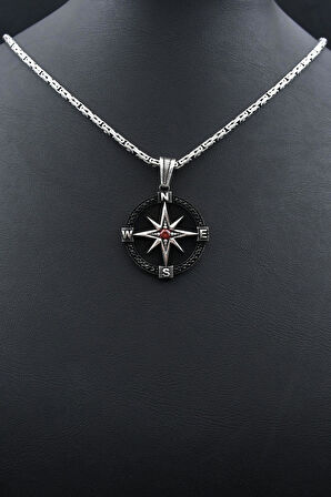 Kutup Yıldızlı Pusula 925 Ayar Gümüş Kolye Kral Zincir 2Mm 902157