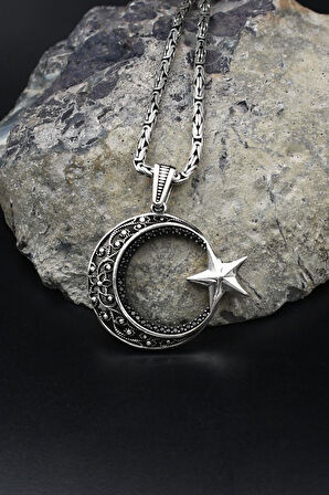 Ay Yıldızlı - Ay Yıldız 925 Ayar Gümüş Kolye Kral Zincir 2Mm 902166