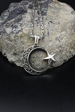 Ay Yıldızlı - Ay Yıldız 925 Ayar Gümüş Kolye Kral Zincir 2Mm 902166