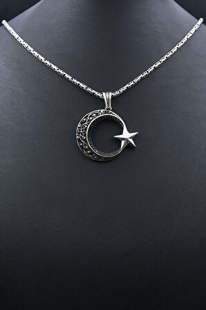 Ay Yıldızlı - Ay Yıldız 925 Ayar Gümüş Kolye Kral Zincir 2Mm 902166