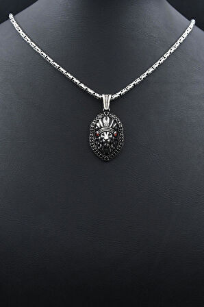 Kızılderili Aslan Figürlü 925 Ayar Gümüş Kolye Kral Zincir 2Mm 902173