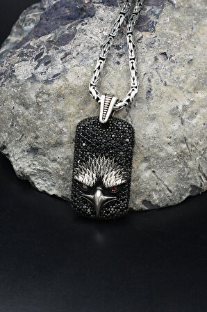 Kartal Figürlü Mikro taş Süslemeli 925 Ayar Gümüş Kolye Kral Zincir 2Mm 902174