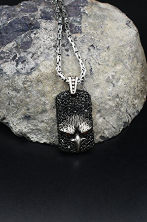 Kartal Figürlü Mikro taş Süslemeli 925 Ayar Gümüş Kolye Kral Zincir 2Mm 902174