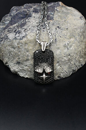 Kartal Figürlü Mikro taş Süslemeli 925 Ayar Gümüş Kolye Kral Zincir 2Mm 902174