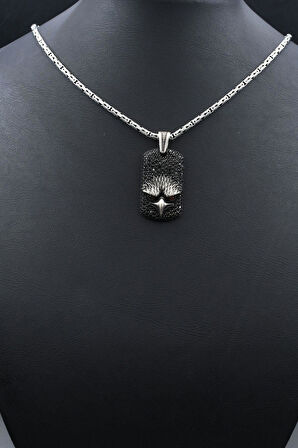 Kartal Figürlü Mikro taş Süslemeli 925 Ayar Gümüş Kolye Kral Zincir 2Mm 902174