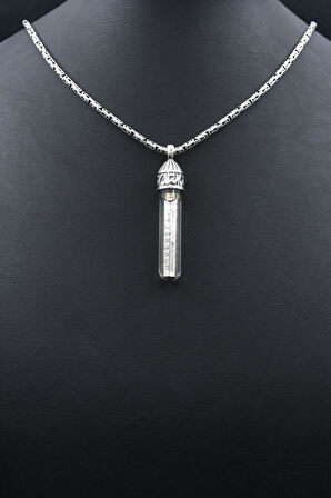 Cevşen Ayetel Kürsi Yazılı  Zemzem Sulu 925 Ayar Gümüş Kolye Kral Zincir 2Mm 902177