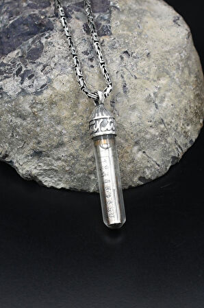 Cevşen Ayetel Kürsi Yazılı  Zemzem Sulu 925 Ayar Gümüş Kolye Kral Zincir 2Mm 902177