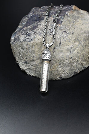 Cevşen Ayetel Kürsi Yazılı  Zemzem Sulu 925 Ayar Gümüş Kolye Kral Zincir 2Mm 902177