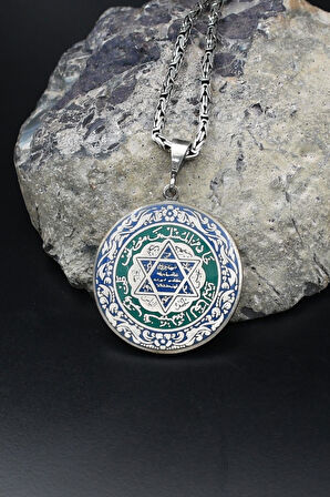 Mineli Hz. Süleyman Mührü 925 Ayar Gümüş Kolye Kral Zincir 2Mm 902181