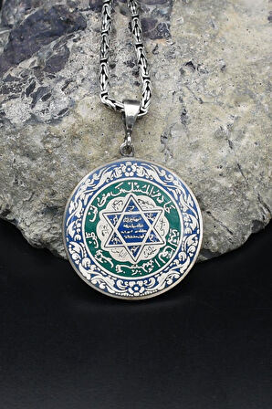 Mineli Hz. Süleyman Mührü 925 Ayar Gümüş Kolye Kral Zincir 2Mm 902181