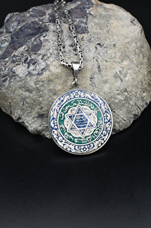 Mineli Hz. Süleyman Mührü 925 Ayar Gümüş Kolye Kral Zincir 2Mm 902181