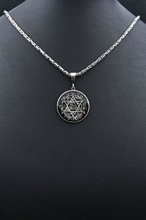 Hz. Süleyman Mührü Mineli 925 Ayar Gümüş Kolye Kral Zincir 2Mm 902185