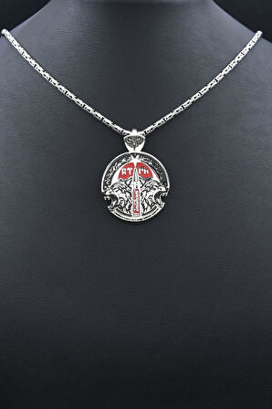 Bozkurt - Kurt - Göktürkçe Türk Yazılı Mineli 925 Ayar Gümüş Kolye Kral Zincir 2Mm 902187