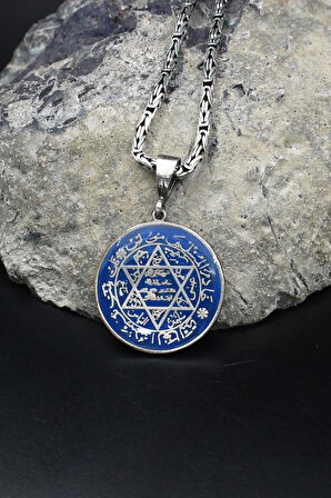 Hz. Süleyman Mührü Mineli 925 Ayar Gümüş Kolye Kral Zincir 2Mm 902188