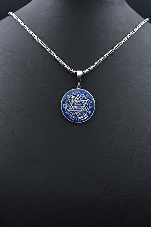 Hz. Süleyman Mührü Mineli 925 Ayar Gümüş Kolye Kral Zincir 2Mm 902188