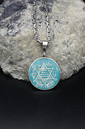 Hz. Süleyman Mührü Mineli 925 Ayar Gümüş Kolye Kral Zincir 2Mm 902189